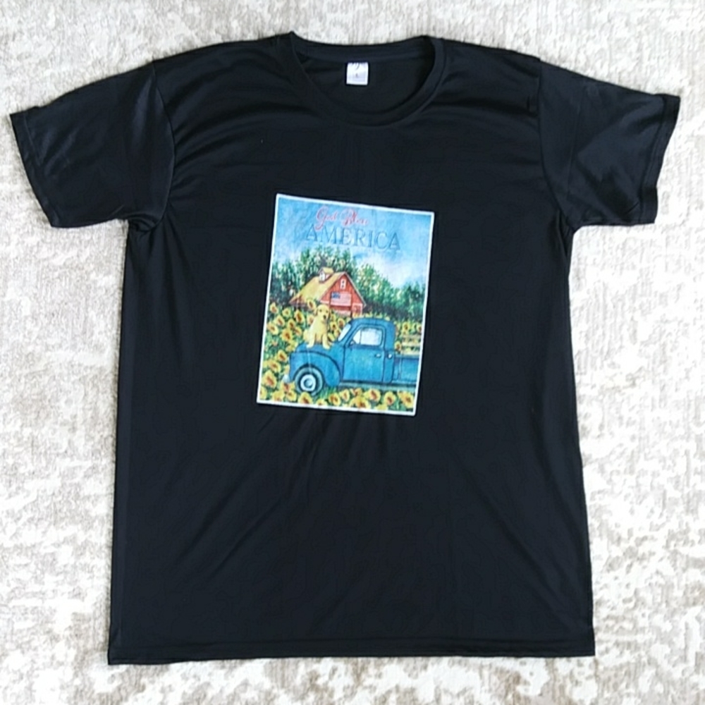 God Bless America Graphic Short Sleeve Tee Shirt L Black